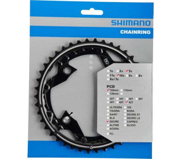 SHIMANO Kettenblatt DEORE FC-M610, 42 Z (AE), 104mm, schwarz, Aluminium